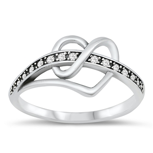 Silver CZ Ring - Heart Ribbon