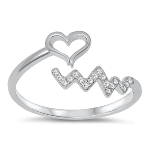 Silver CZ Ring - Heart Line