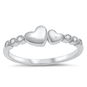 Silver CZ Ring - Two Hearts