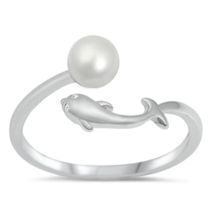 Silver Pearl Ring - Whale