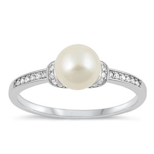 Silver CZ Ring - Pearl