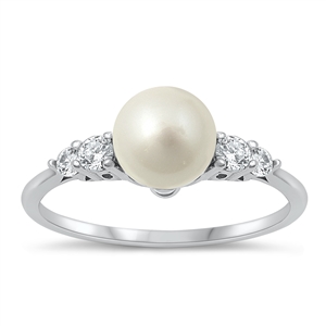 Silver CZ Ring - Pearl