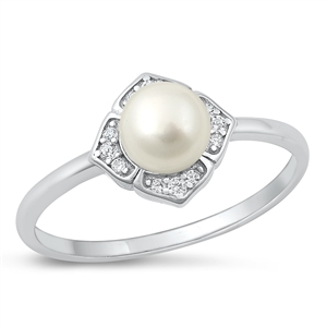 Silver CZ Ring - Pearl