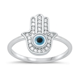 Silver CZ Ring - Hamsa & Evil Eye