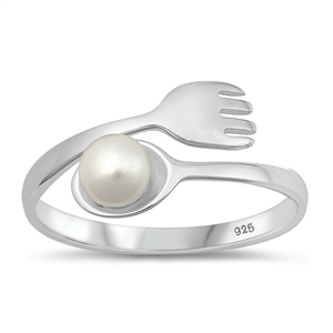 Silver Pearl Ring - Spoon & Fork