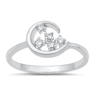 Silver CZ Ring - Moon