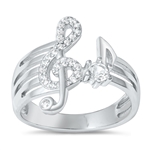 Silver CZ Ring - Music Note