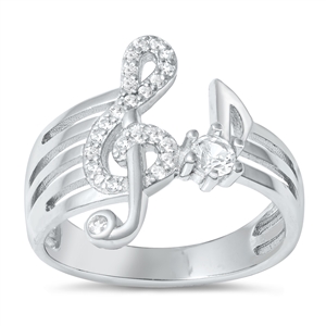 Silver CZ Ring - Music Note