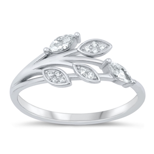 Silver CZ Ring - Leaves