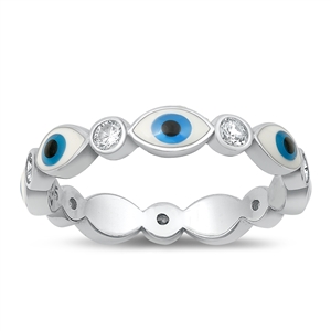 Silver CZ Ring - Evil Eye