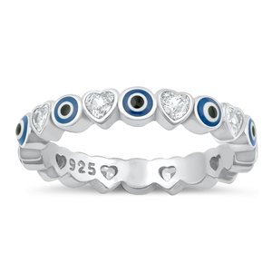 Silver CZ Ring - Evil Eye & Heart