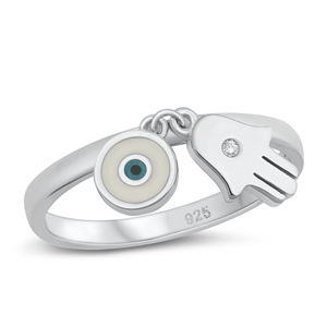 Silver CZ Ring - Evil Eye & Hamsa