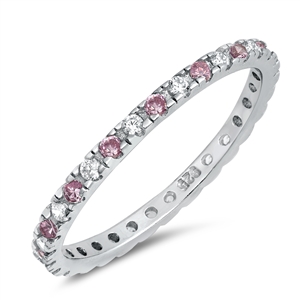 Silver Ring W/ Pink & Clear CZ