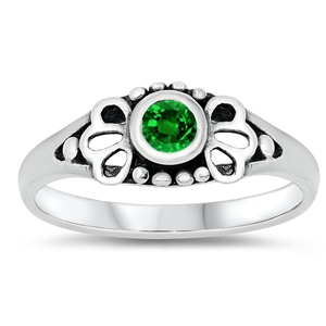photo of Silver CZ Baby Ring with Emerald Color Stone