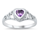 photo of Silver CZ Baby Ring - Heart with Amethyst Color CZ