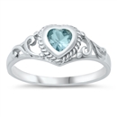 photo of Silver CZ Baby Ring - Heart with Aquamarine Color Stone
