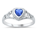 photo of Silver CZ Baby Ring - Heart with Blue Sapphire Color Stone