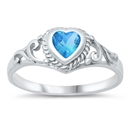 photo of Silver CZ Baby Ring - Heart with Blue Topaz Color Stone