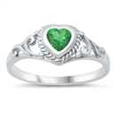 photo of Silver CZ Baby Ring - Heart with Emerald Color Stone