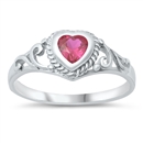 photo of Silver CZ Baby Ring - Heart with Ruby Color Stone