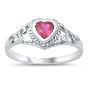 photo of Silver CZ Baby Ring - Heart with Ruby Color Stone