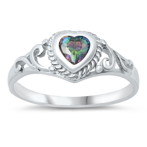 photo of Silver CZ Baby Ring - Heart with Rainbow Topaz CZ