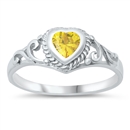photo of Silver CZ Baby Ring - Heart with Yellow CZ Stone