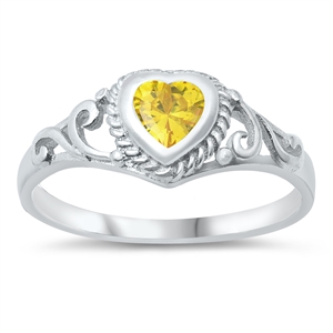 photo of Silver CZ Baby Ring - Heart with Yellow CZ Stone