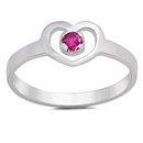 photo of Silver CZ Baby Ring - Heart with Ruby Color Stone