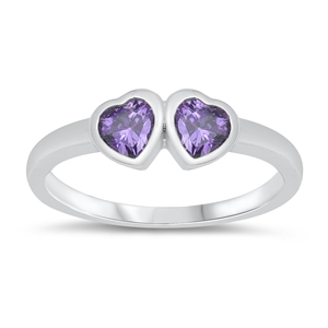 photo of Silver CZ Baby Ring - Heart with Amethyst CZ Stone