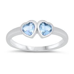 photo of Silver CZ Baby Ring - Heart with Aquamarine CZ Stone