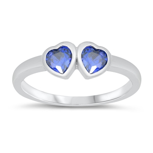 photo of Silver CZ Baby Ring - Heart with Blue Sapphire CZ Stone