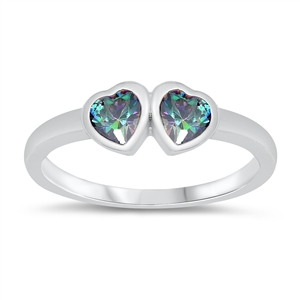 photo of Silver CZ Baby Ring - Heart with Rainbow Topaz CZ Stone