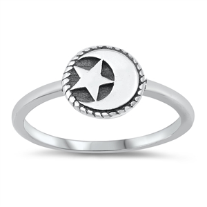 Silver Ring - Moon & Star