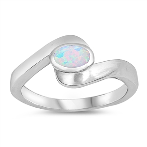 photo of Silver Lab Opal Ring with White Lab Opal Stone