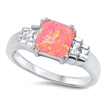 photo of Silver Lab Opal Ring with Pink Lab Opal, Clear CZ