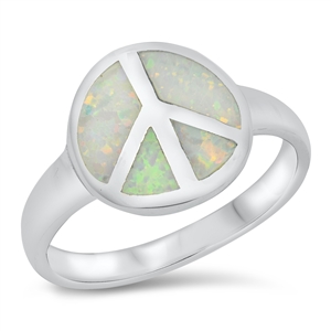 Silver Lab Opal Ring - Peace Sign