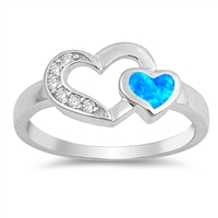 photo of Silver Lab Opal Ring - Two Hearts with Blue Lab Opal Stone