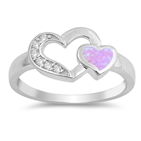 photo of Silver Lab Opal Ring - Two Hearts with Pink Lab Opal Stone