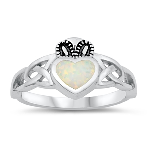 Silver Lab Opal Claddagh Ring
