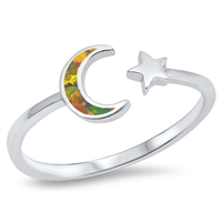Silver Lab Opal Ring - Moon and Star
