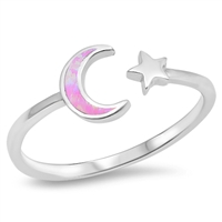 Silver Lab Opal Ring - Moon and Star