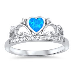 Silver Lab Opal Ring- Heart Crown