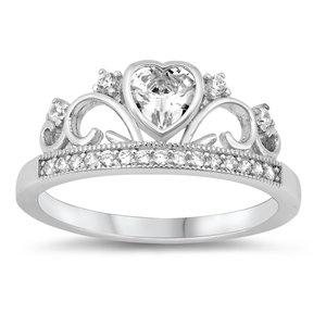 Silver CZ Ring - Heart Crown