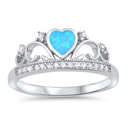 Silver Lab Opal Ring- Heart Crown