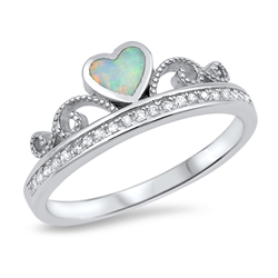 Silver Ring w/ CZ - Heart Crown