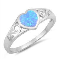 Silver Lab Opal Ring - Heart Filigree