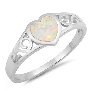 Silver Lab Opal Ring - Heart Filigree
