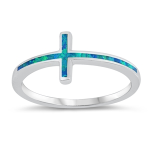 Silver Lab Opal Ring - Thin Cross