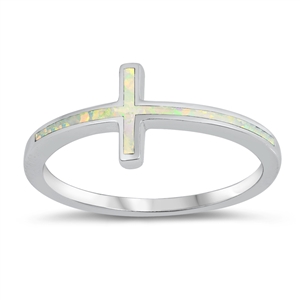 Silver Lab Opal Ring - Thin Cross